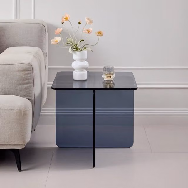 Tavolino da salotto 45x45x41 cm grigio in vetro temperato; multiuso