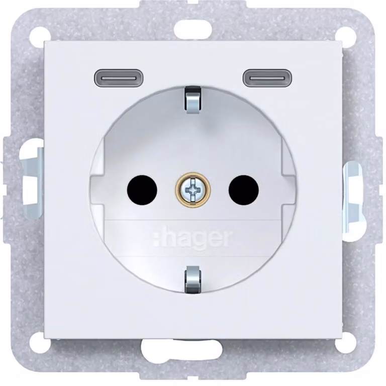 Presa Hager SCHUKO con USB WAS4055WM tipo C 20 W A.x/C.x bianco lucido opaco