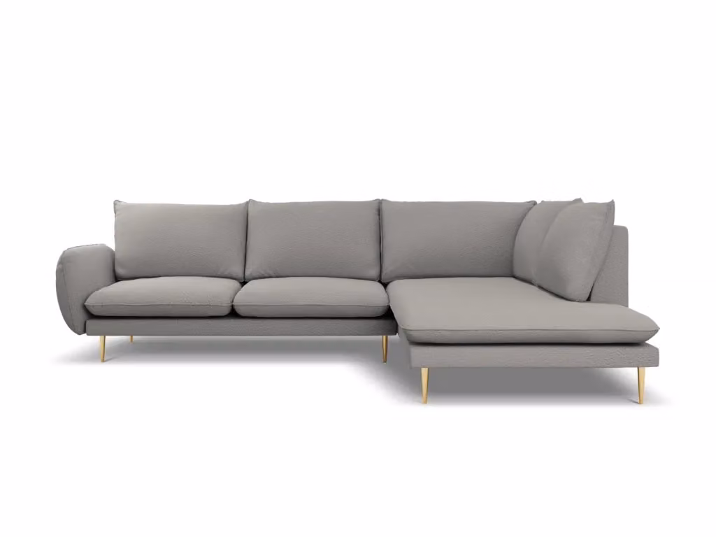 Divano angolare destro Vienna Cosmopolitan Design da 6 posti in bouclé grigio con dettagli oro – 2