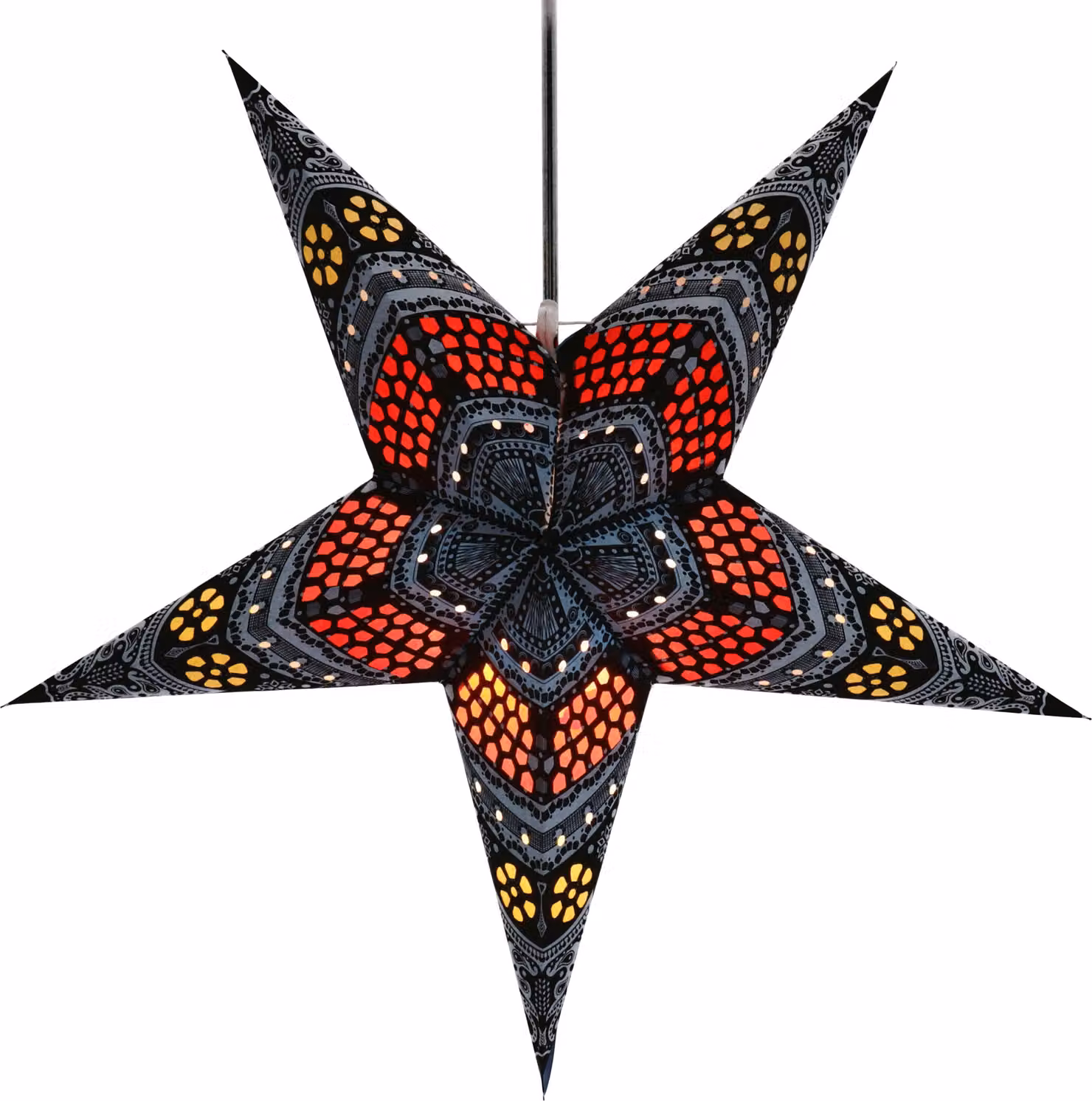 Stella di carta illuminata dell'Avvento pieghevole, stella di Natale 60 cm - Horus blu/rosso, decorazione della finestra a stella, 7 punti