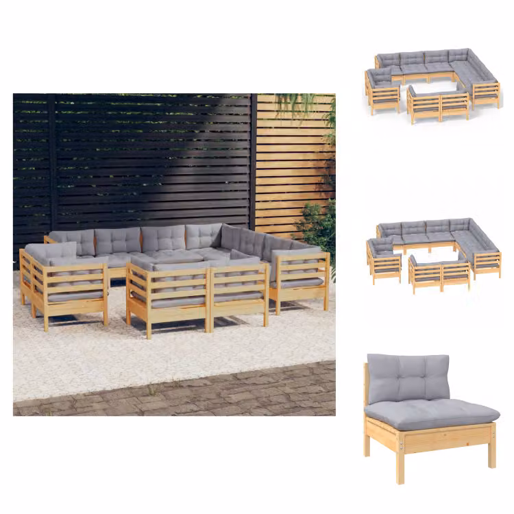 vidaXL set salotto da giardino 11 pezzi con cuscini grigi in pino massiccio - Set di mobili da giardino