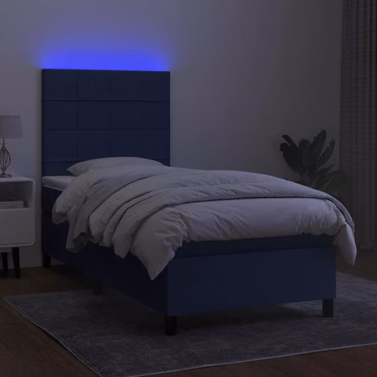 vidaXL Letto a molle con materasso e tessuto LED blu 90x200 cm - Letto a molle - Boxspringbetten - Bett - Schlafzimmermöbel