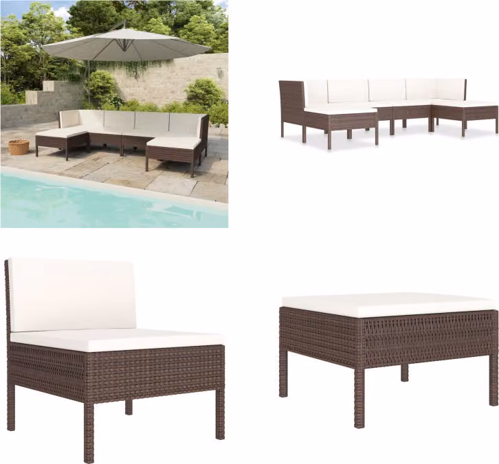vidaXL 6 pezzi set salotto da giardino con cuscini in poly rattan marrone - Set di mobili da giardino - Set di mobili da giardino - Set di mobili da giardino - Set di mobili da giardino