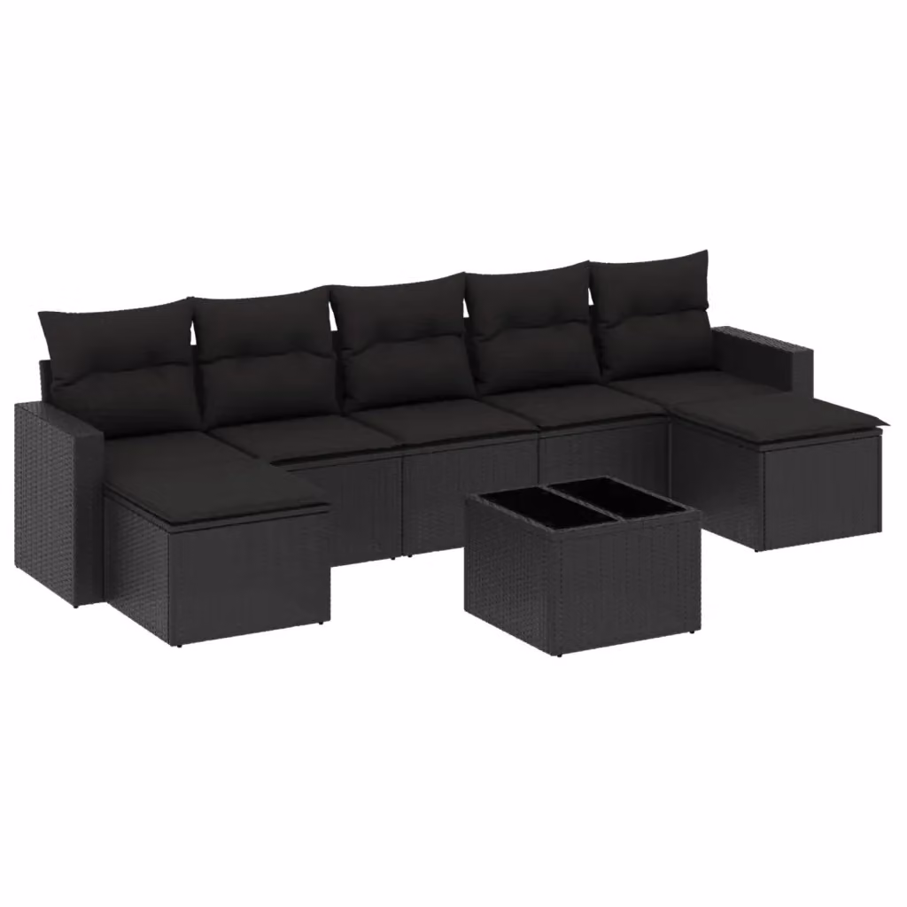 vidaXL Set Divani da Giardino a L in Polyrattan Nero con Cuscini 8 pz – 2