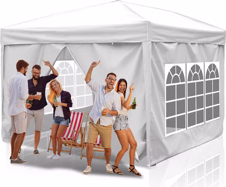 Clanmacy Gazebo 3x3m, tendone da festa Gazebo pieghevole Gazebo da giardino, protezione UV, con pannelli laterali per giardino terrazza festa party bianco