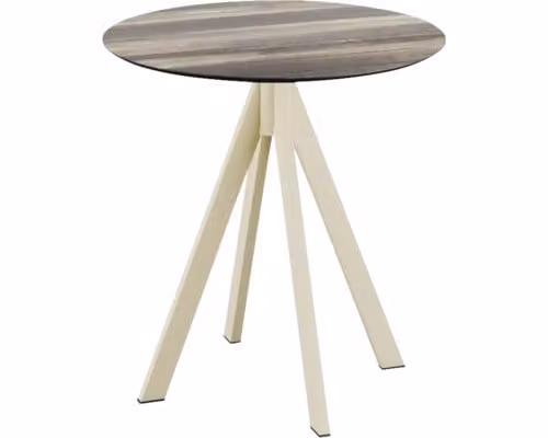Infinity - Tavolo da patio, struttura color sabbia + piano in HPL effetto legno tropicale Ø70 cm, 1 pezzo