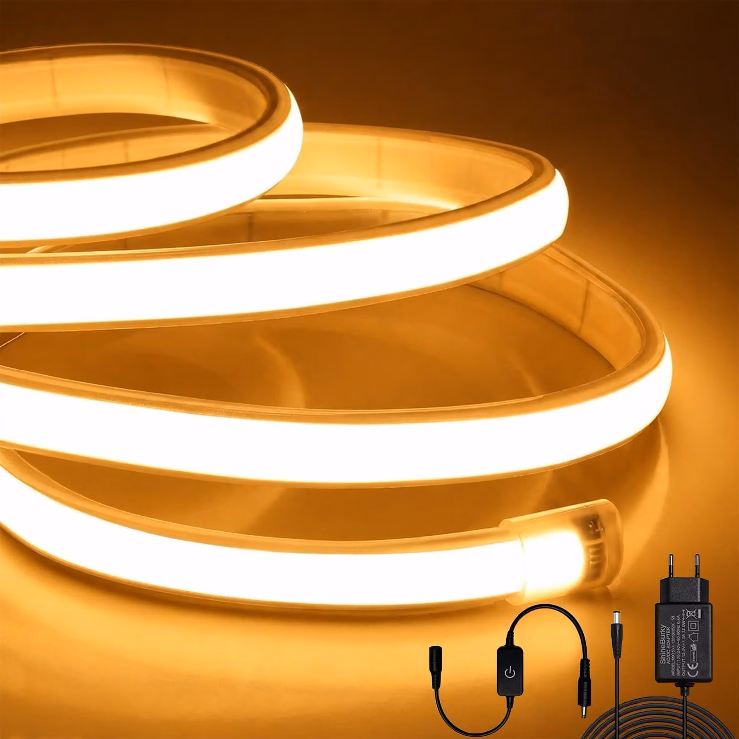 Striscia LED neon COB, 5 metri, 12 V, luce bianco caldo 3000 K, regolabile