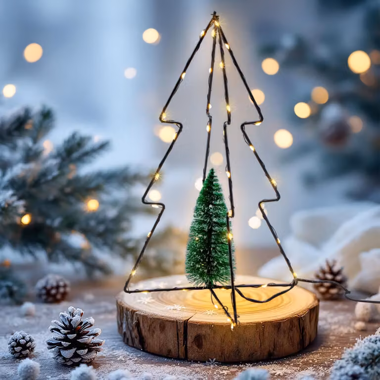 Albero di Natale 3D illuminato a LED - 30 cm - con abete innevato