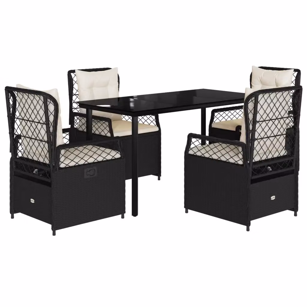 Set da Pranzo da Giardino vidaXL 5 pz in Polyrattan Nero con Piano in Vetro – 2