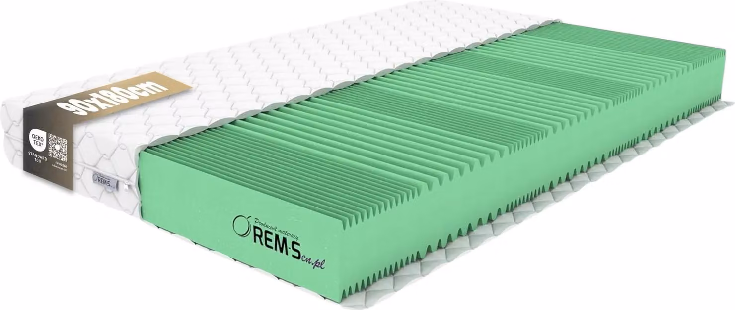 Materasso REM-SEN Classic 90x180 cm, altezza 15 cm, H2, 7 zone, schiuma di poliuretano, traspirante, anallergico, Oeko-Tex, rivestimento a membrana Premium