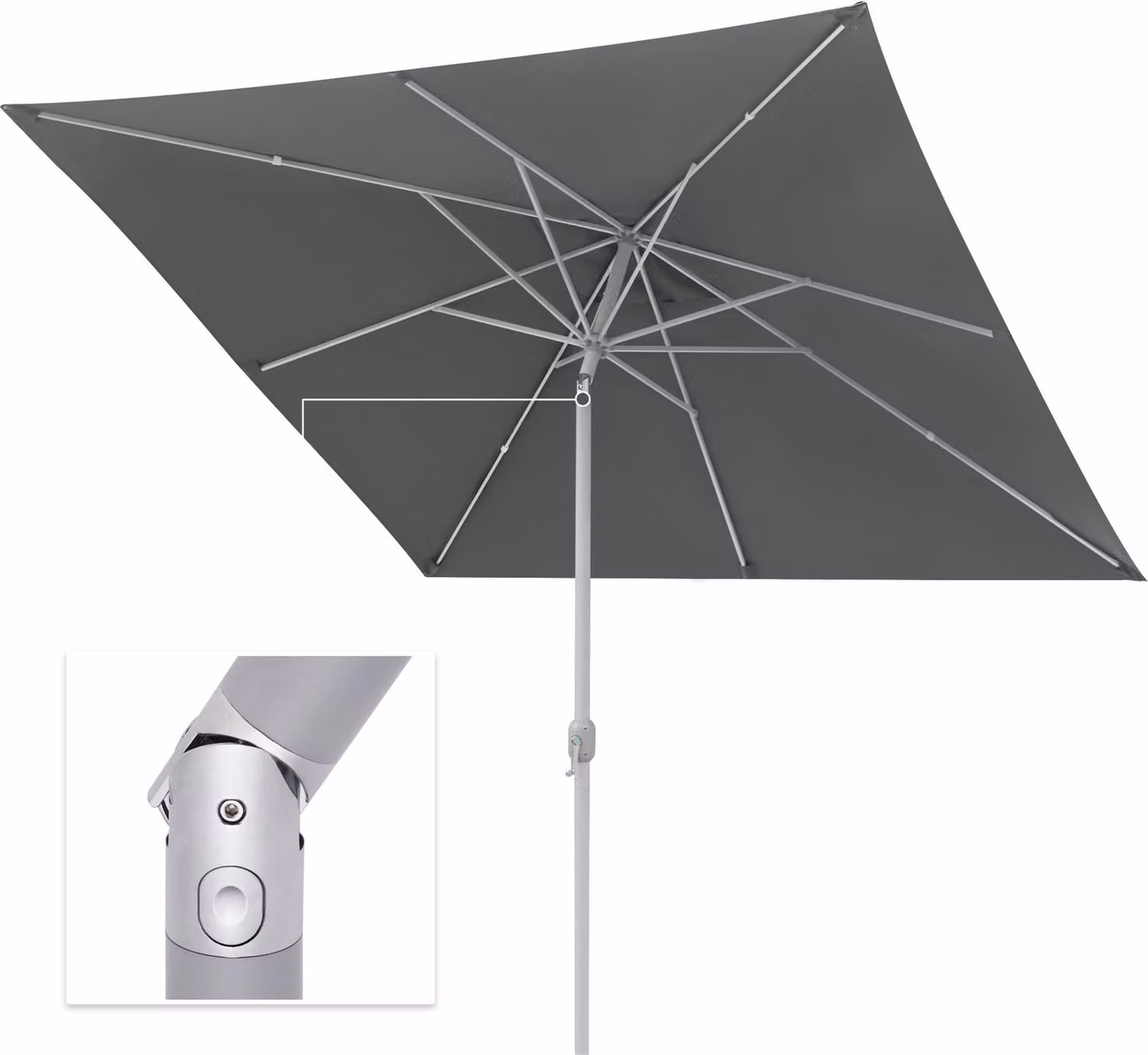 Ombrellone quadrato 3x3 metri, grigio, per giardino o balcone, pieghevole con manovella, protezione UV, struttura argentata, marca paramondo interpara