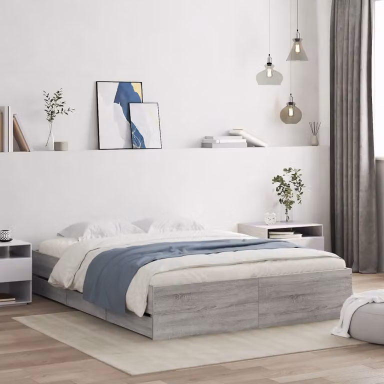 vidaXL Giroletto con Cassetti in Legno Multistrato Grigio Sonoma 150x200 cm