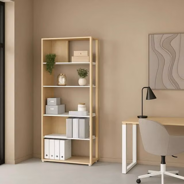 Libreria MuGuiying DMORA moderna in legno, Rovere e Bianco, L 80 cm x P 34,4 cm x H 204,7 cm