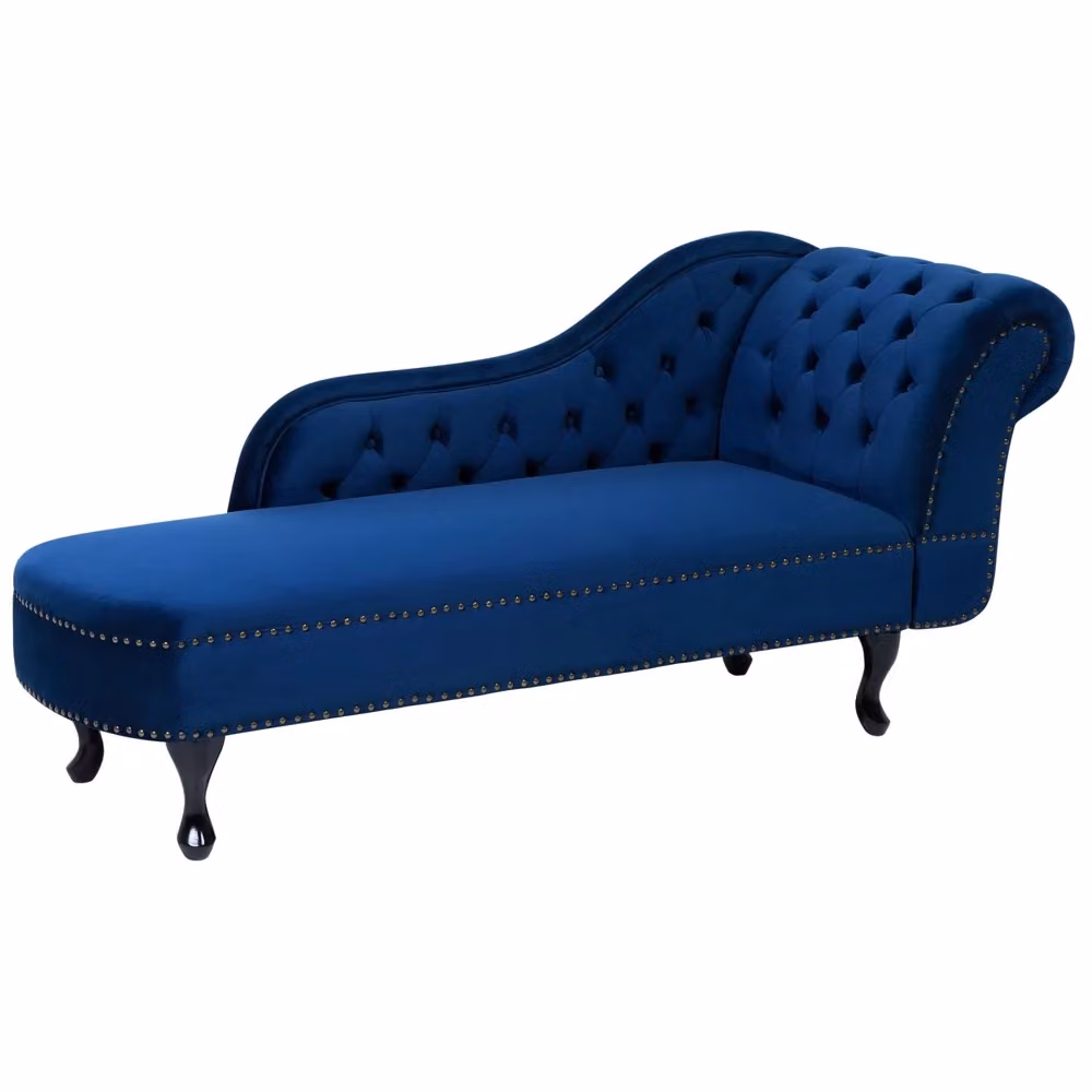 Chaise longue Beliani in velluto blu stile Chesterfield versione destra L/P/H: 169 x 79 x 61 cm – 2