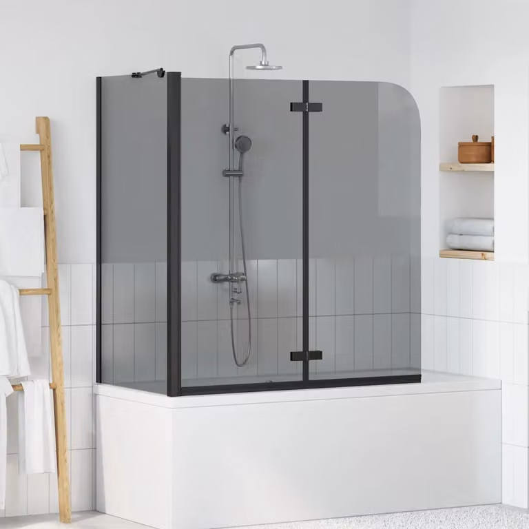 vidaXL Paravento per Doccia Pieghevole Rettangolare in Vetro Trasparente e Alluminio Nero L 120 cm x P 68 cm x H 130 cm