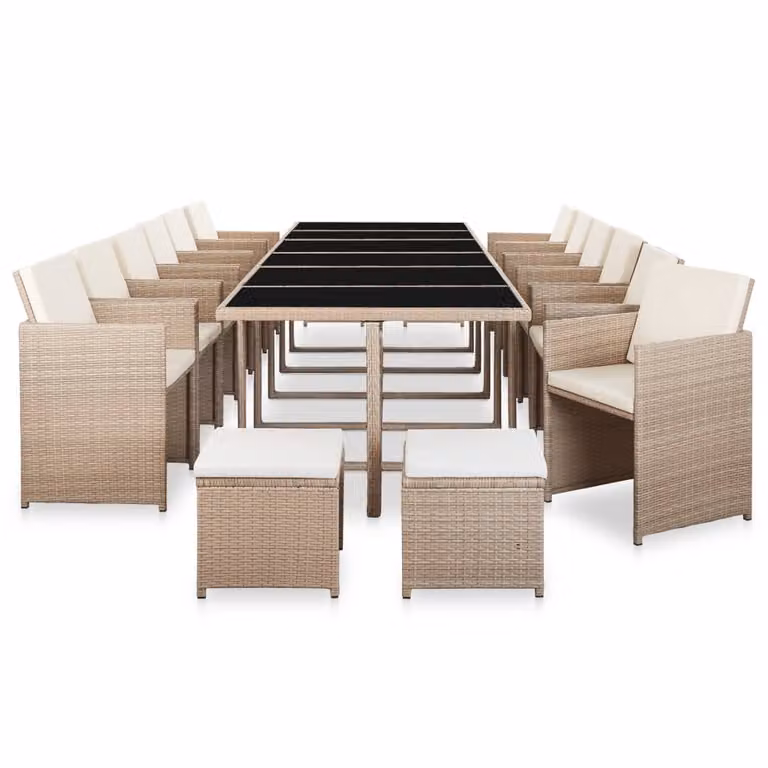 vidaXL set da pranzo da giardino 17 pezzi con cuscini in rattan beige