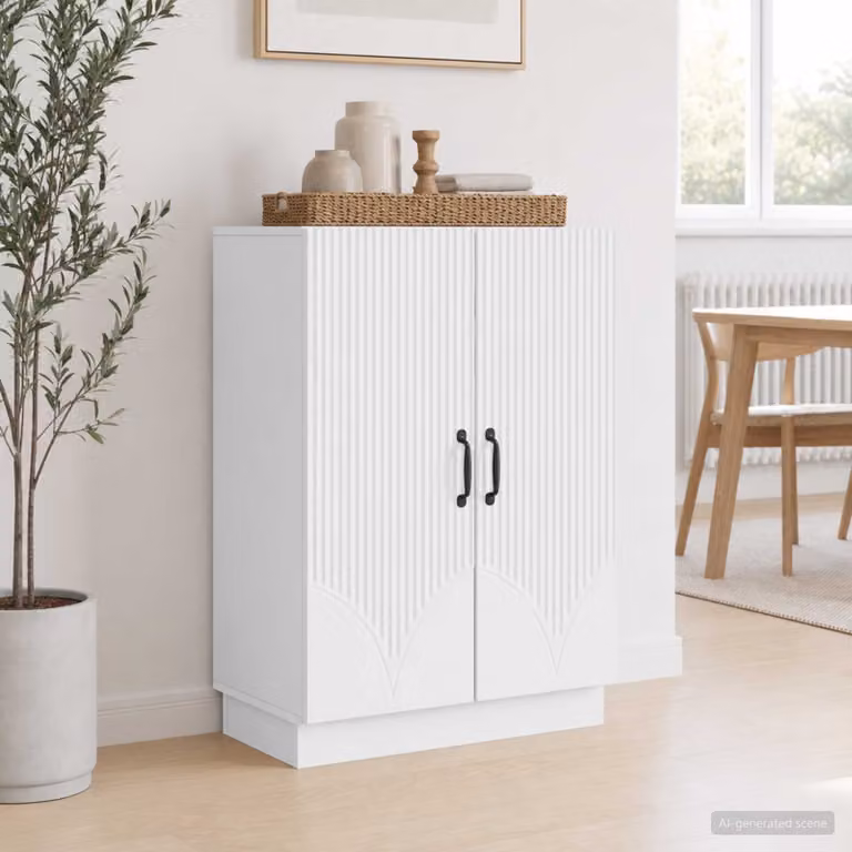 Credenza moderna vidaXL in legno ingegnerizzato e metallo, Bianco, L: 66 cm, P: 34,5 cm, H: 87 cm