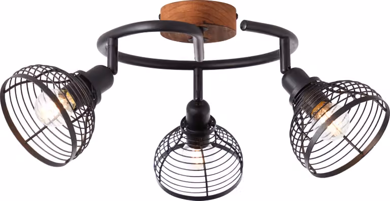Lampada BRILLIANT, Avia Spotspirale 3flg nero/colore legno, metallo/legno, 3x D45, E14, 40W, lampadine a goccia (non incluse)