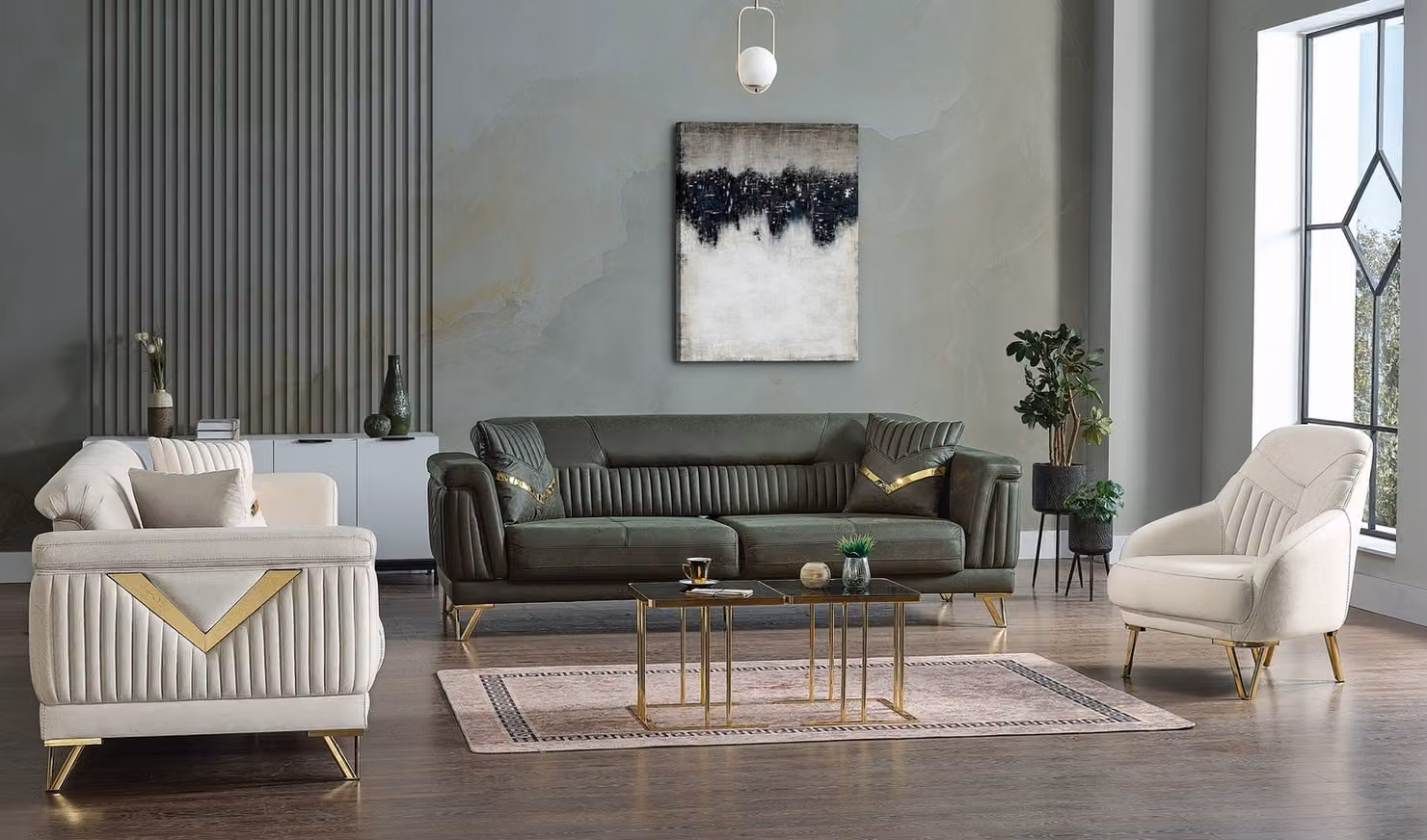 Design Modernes Wohnzimmer Set Sofagarnitur 3+3+1 Wohnzimmer Möbelset