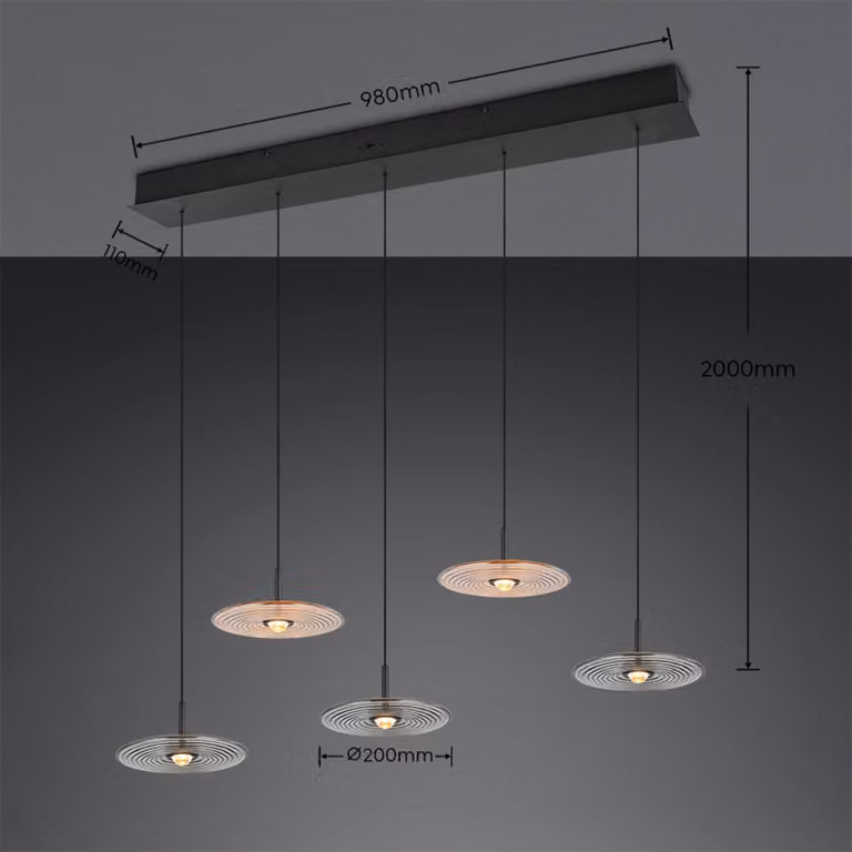 Trio Lighting Lampada a sospensione Sirena, dimmerabile, Nero, Soggiorno / Sala da pranzo, Metallo, Lampada a sospensione