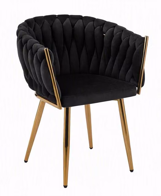 Poltrona in velluto intrecciato nero con gambe in metallo placcato oro design moderno per salotto, camera o cucina