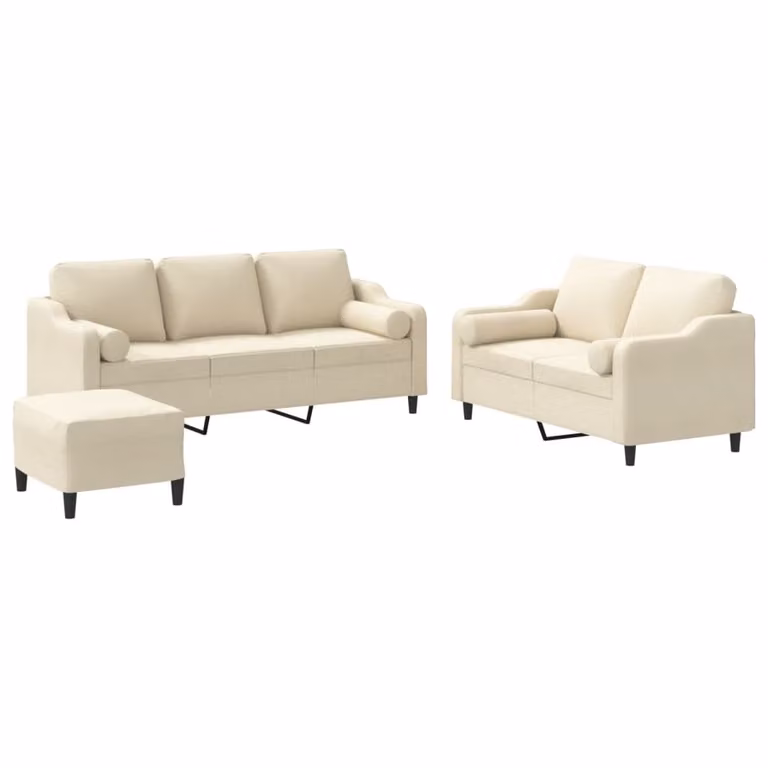 Set Divani 3 pz con Cuscini Crema in Tessuto