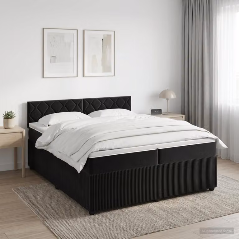 Letto box spring con materasso vidaXL in velluto nero, L/P: 200 x 200 cm