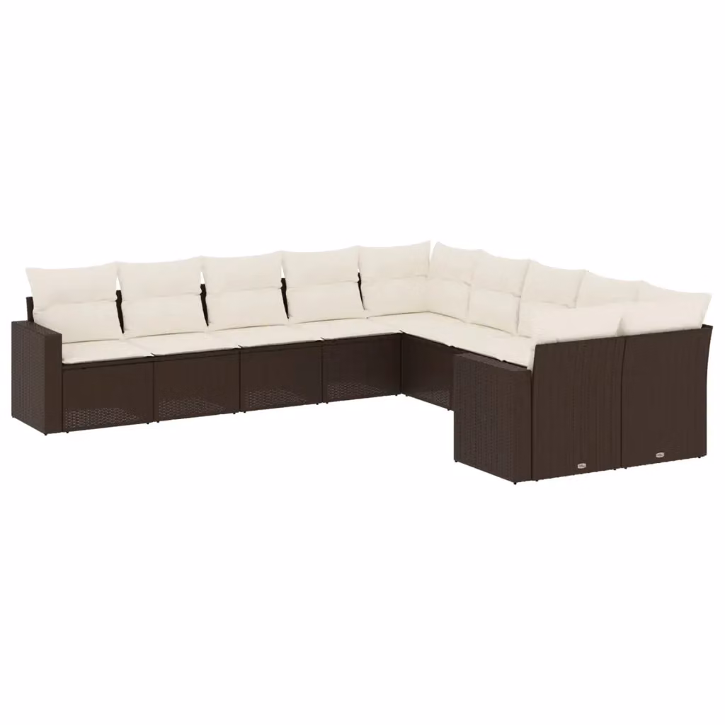 vidaXL Set Divani da Giardino a L con Cuscini Marrone e Bianco in Polyrattan e Metallo – 2