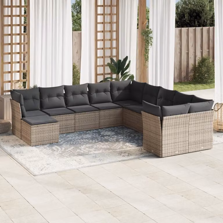 Maison Exclusive - Set Divani da Giardino 11 pz con Cuscini in Polyrattan Grigio