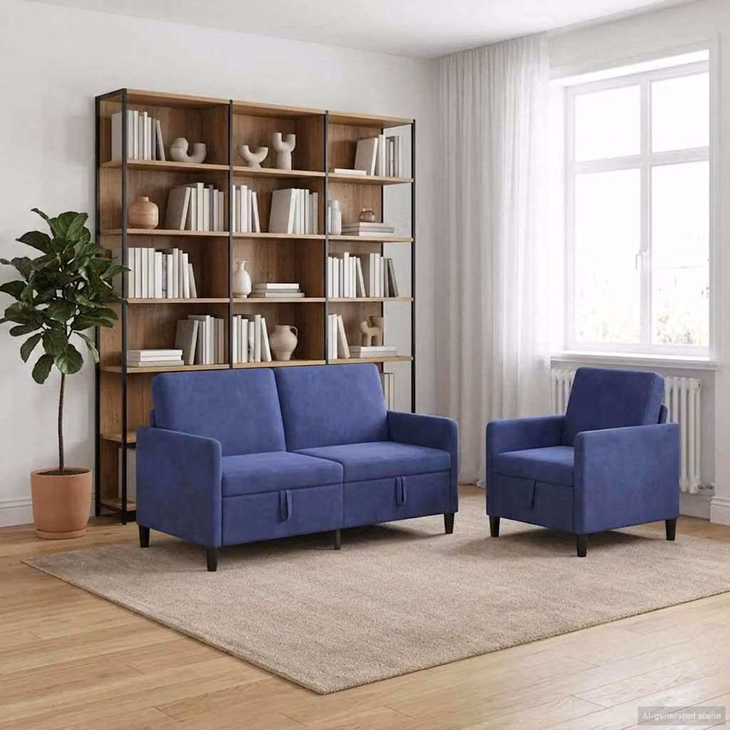 Set di 2 divani moderni vidaXL con funzione letto e contenitore, rivestimento in tessuto blu e nero per il tuo soggiorno