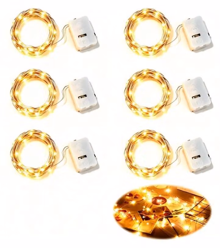 Set di 6 catene luminose a LED, lunghezza 30 cm, 30 LED bianco caldo, con funzione di dimmeraggio
