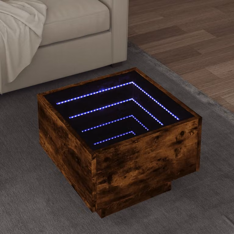 vidaXL Tavolino Moderno con LED in Legno Rovere Fumo, L/P/H: 40 x 40 x 30 cm