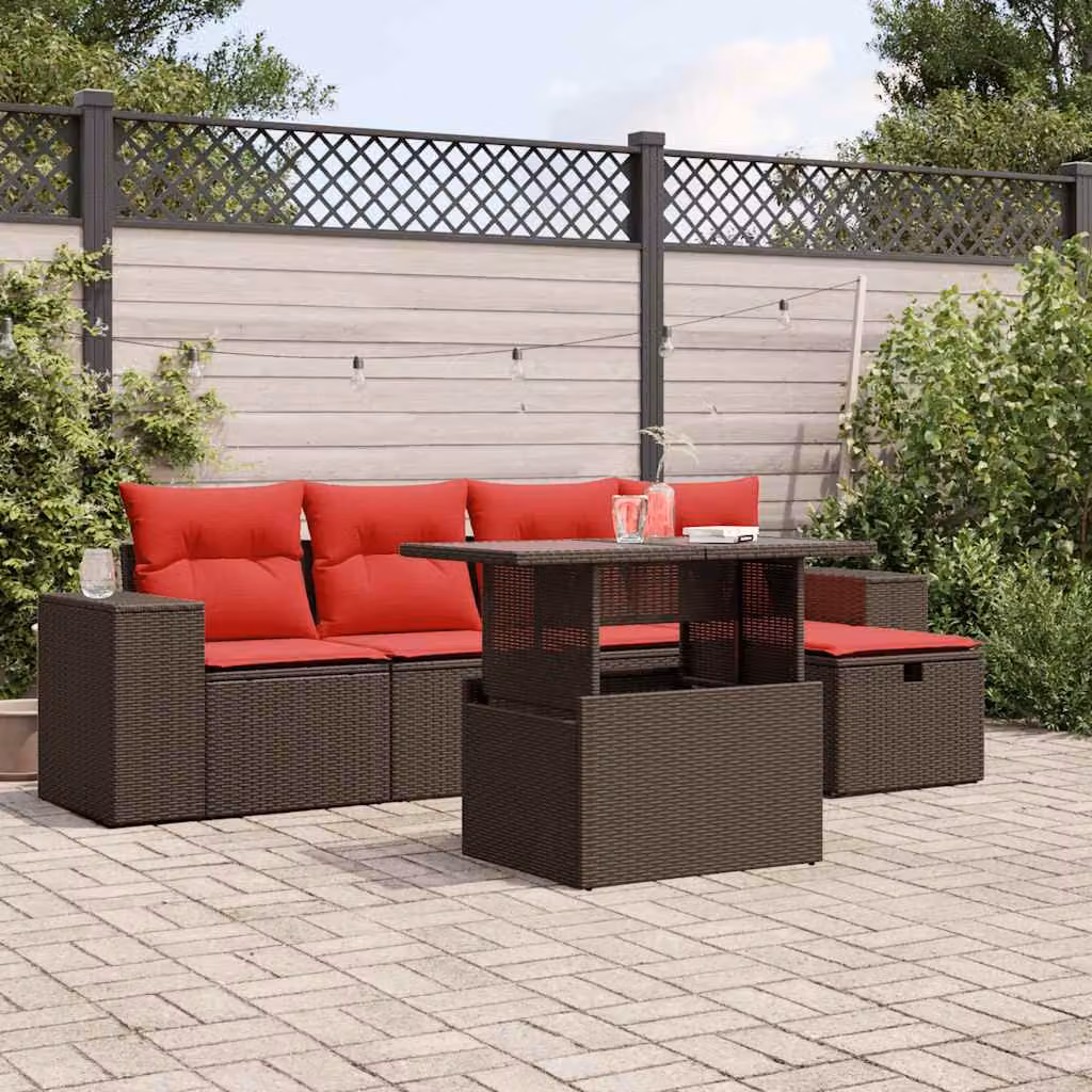 Set da giardino vidaXL in polyrattan marrone composto da 6 pezzi con cuscini e tavolino