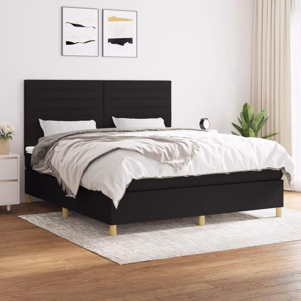 vidaXL Letto Ibrido con Giroletto a Molle e Materasso a Tasche Nero e Bianco L/P: 160 x 200 cm