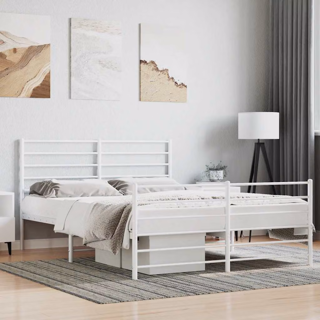 vidaXL Giroletto con Testiera e Pediera in Metallo Bianco L/P/H: 140 x 200 x 90 cm