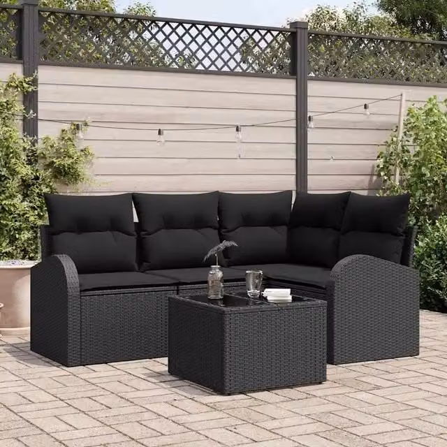 Set Divano da Giardino 5 pz Nero polyrattan 3346033