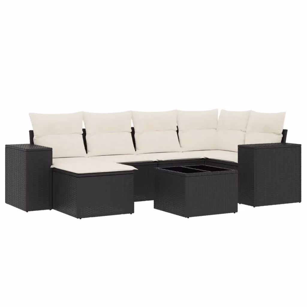 Set Divani da Giardino vidaXL a Forma di L in Polyrattan Nero con 7 Cuscini e Tavolino – 2