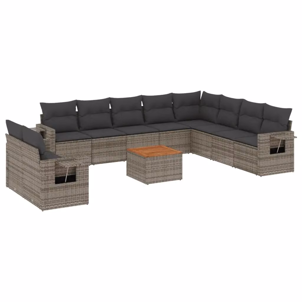 vidaXL Set Divani da Giardino 11 pz in Polyrattan Grigio con Cuscini e Tavolino da Esterno – 2