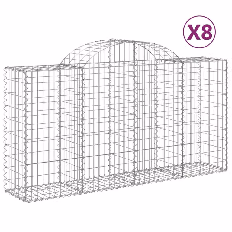 Cesti Gabbioni ad Arco 8 pz 200x50x100/120 cm Ferro Zincato