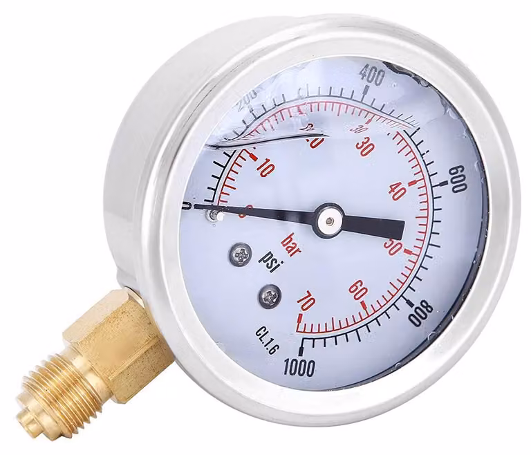 Manometro radiale, portata 70 bar, 0–1000 PSI, corpo in ottone/acciaio inossidabile, diametro 68 mm