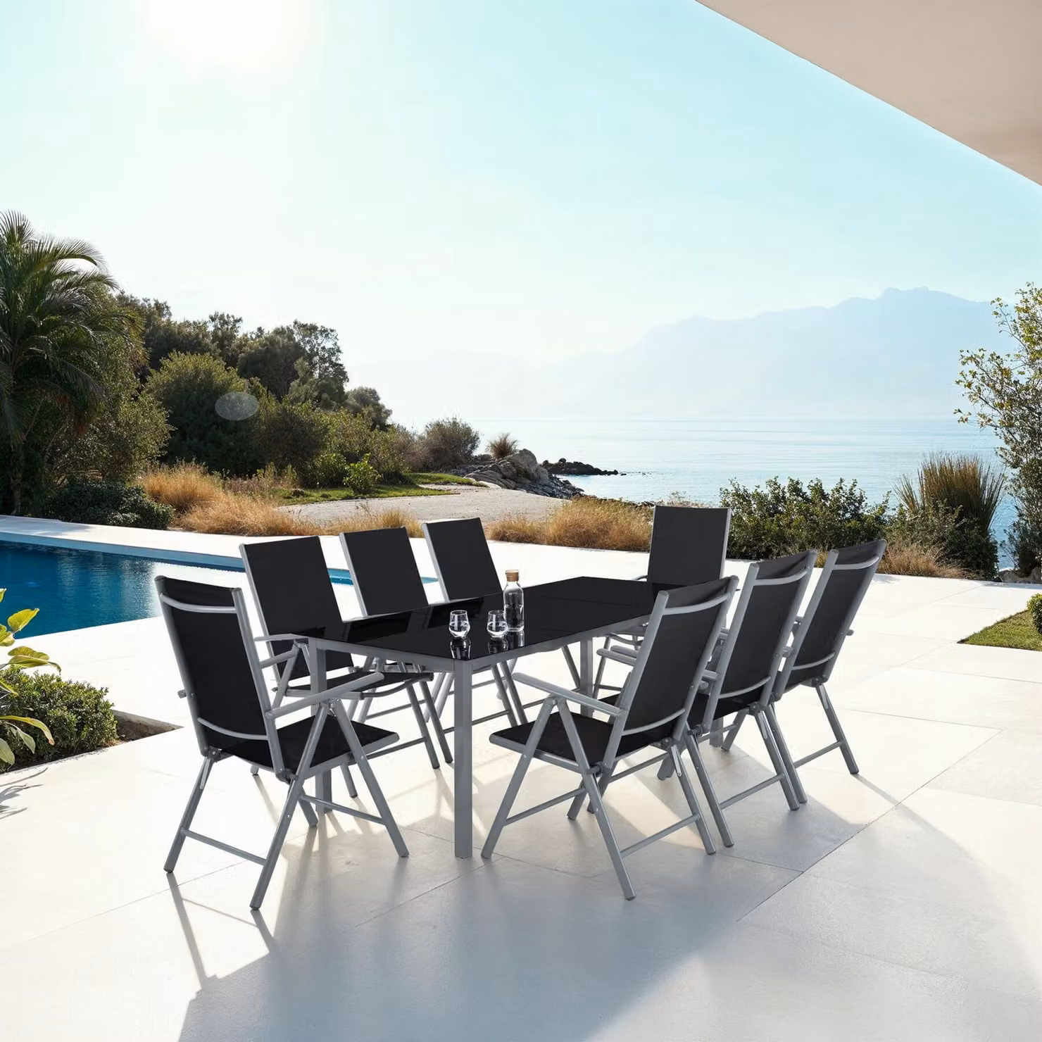 Set di sedute da giardino TecTake GmbH in alluminio verniciato antracite opaco con piano in vetro per 9 persone – 2