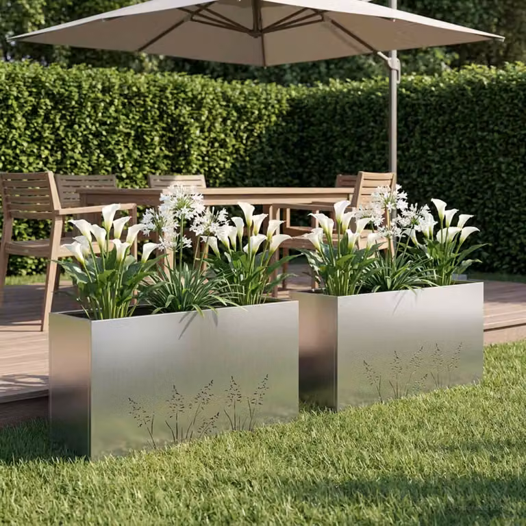 Set di 2 vasi da giardino vidaXL in acciaio zincato argento L: 100 cm, P: 20 cm, H: 49 cm