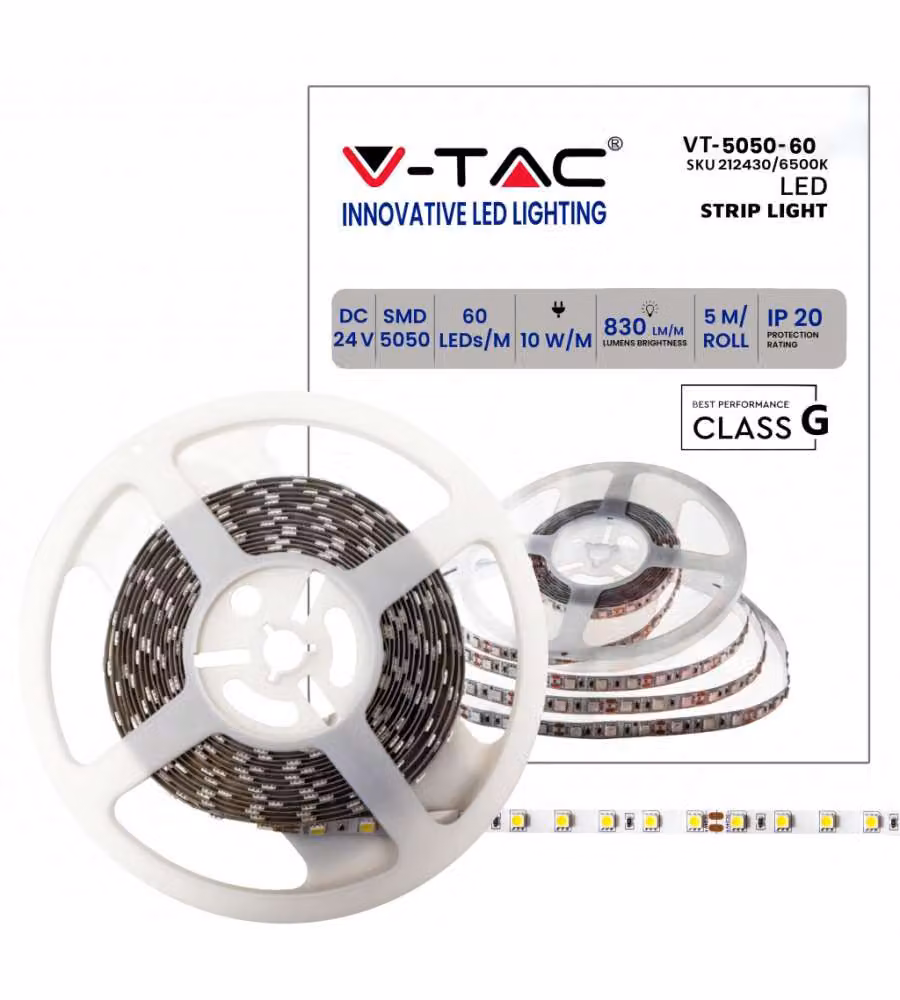 Strip LED SMD5050 10W/m 5m 60 LED/m 24V 6500K IP20 10mm