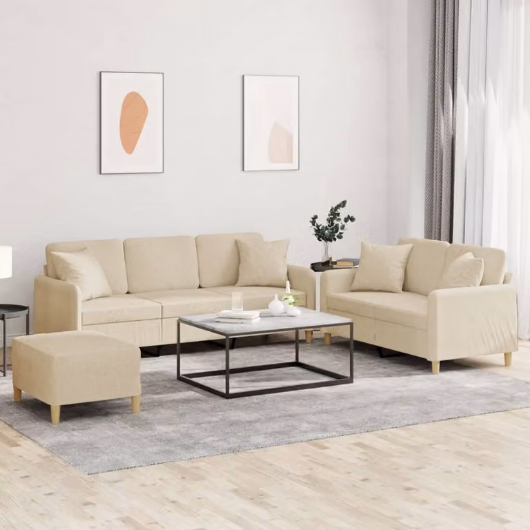 Maison Exclusive - Set divano a 3 pezzi con cuscini in tessuto color crema