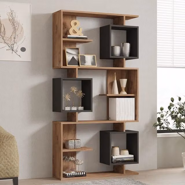 Libreria Moderna DMORA Cergnago con 8 Ripiani in Legno Rovere Marrone L: 90 cm, P: 25 cm, H: 172 cm – 1