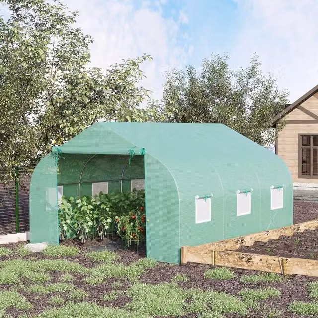 Serra REDOM in ferro e acciaio zincato con copertura in plastica verde, L: 350 cm, P: 300 cm, H: 200 cm