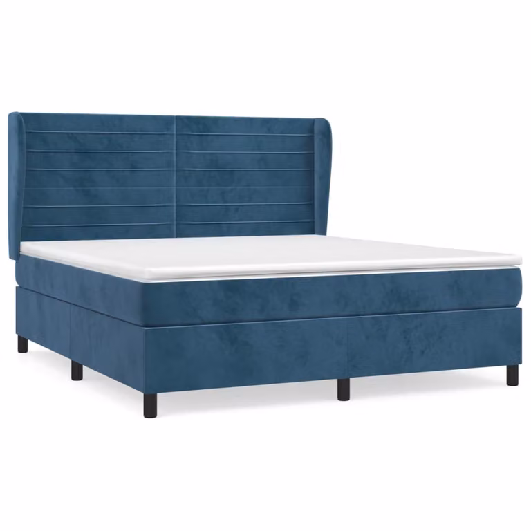 Giroletto a Molle con Materasso Blu Scuro 160x200 cm in Velluto