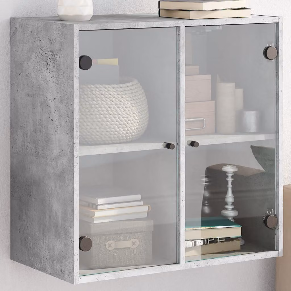 Mobile a muro vidaXL con ante in vetro, colore grigio cemento, L: 68 cm, P: 37 cm, H: 68,5 cm