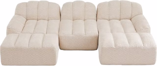 Divano modulare a 3 posti a forma di U con 2 pouf, schiuma ad alta densità 32D, tessuto morbido beige e bianco
