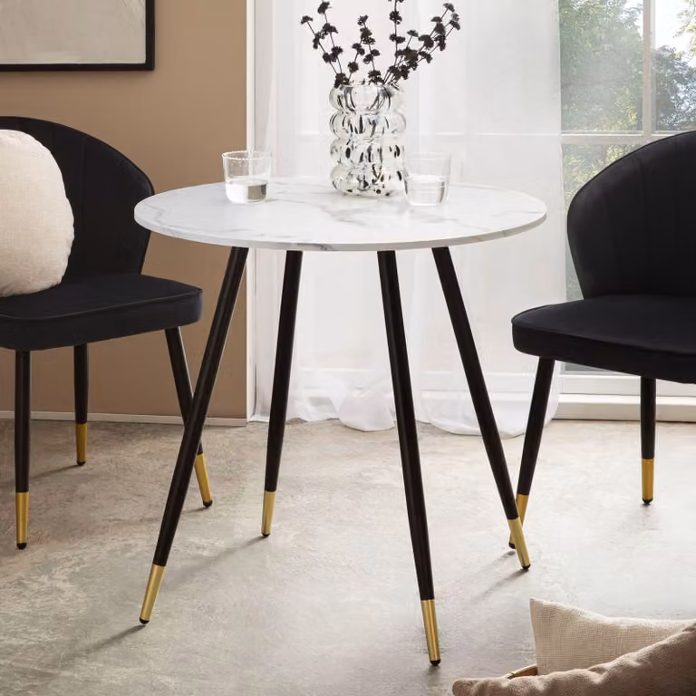 FineBuy Tavolo da pranzo 75x75x76 cm bianco effetto marmo Tavolo da pranzo moderno Tavolo da cucina con gambe in metallo Tavolino da pranzo Tavolo da pranzo rotondo